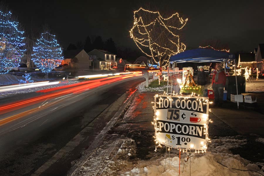 Selling popcorn and hot cocoa for the holidays on Rahway Road in Gates, New York near Rochester